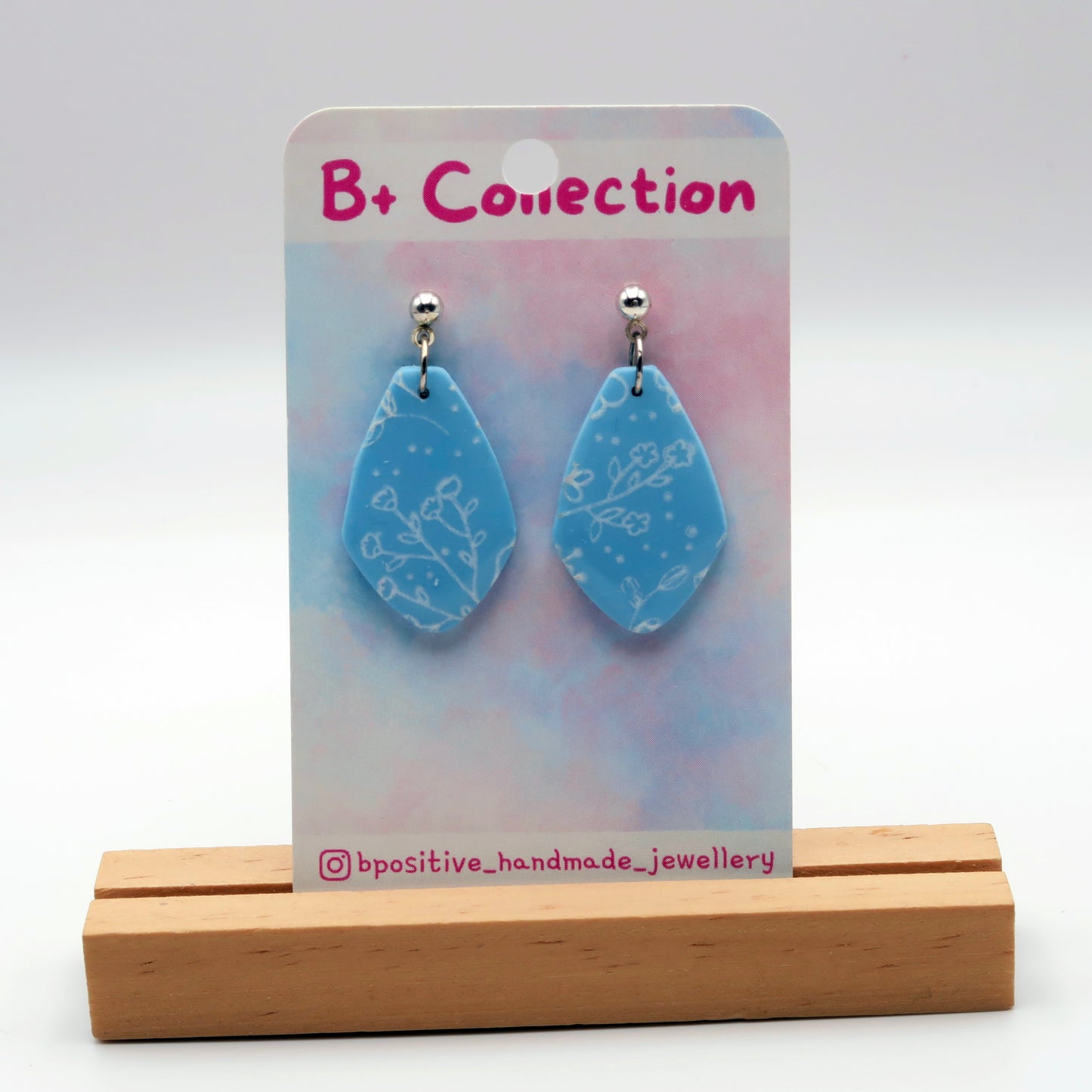B+ Collection: Light Blue Printed Diamond Earrings