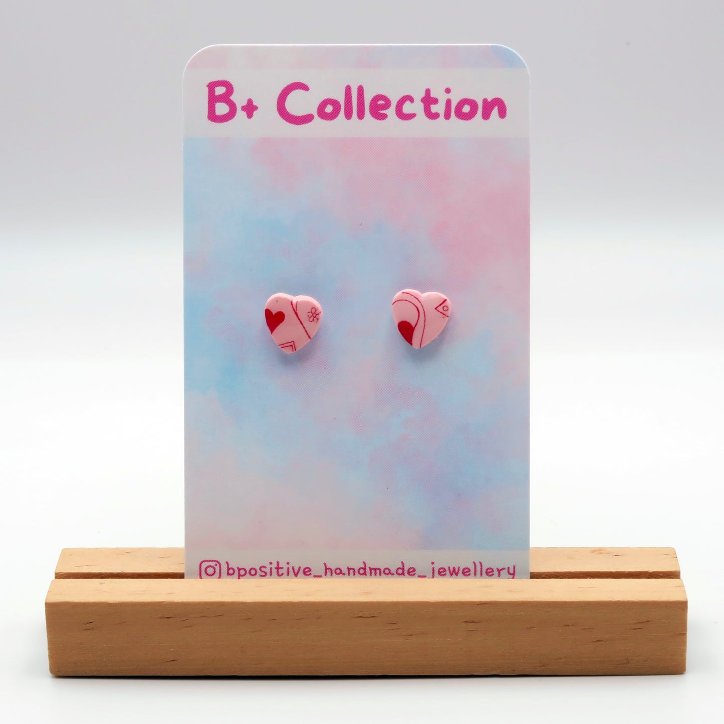 B+ Collection: Printed Heart Studs