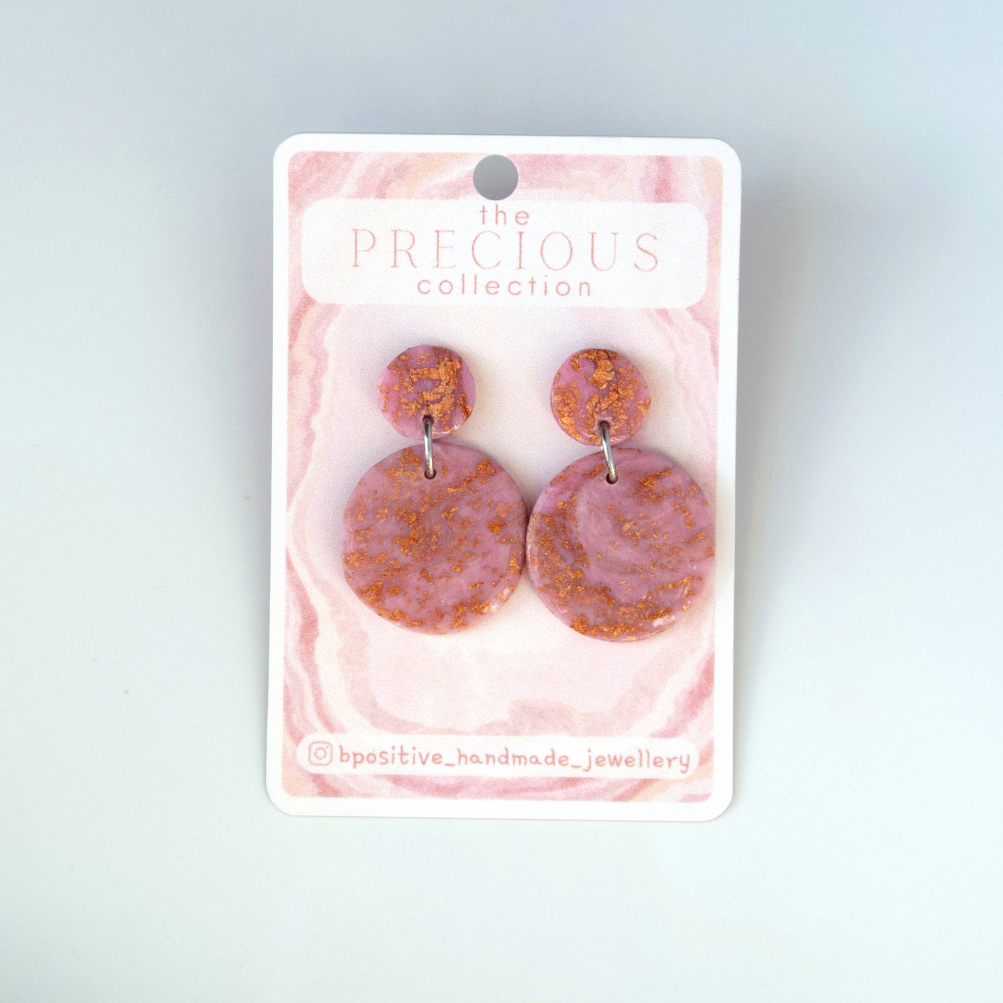 Precious Collection: Rose & Gold Circle Polymer Clay Earrings