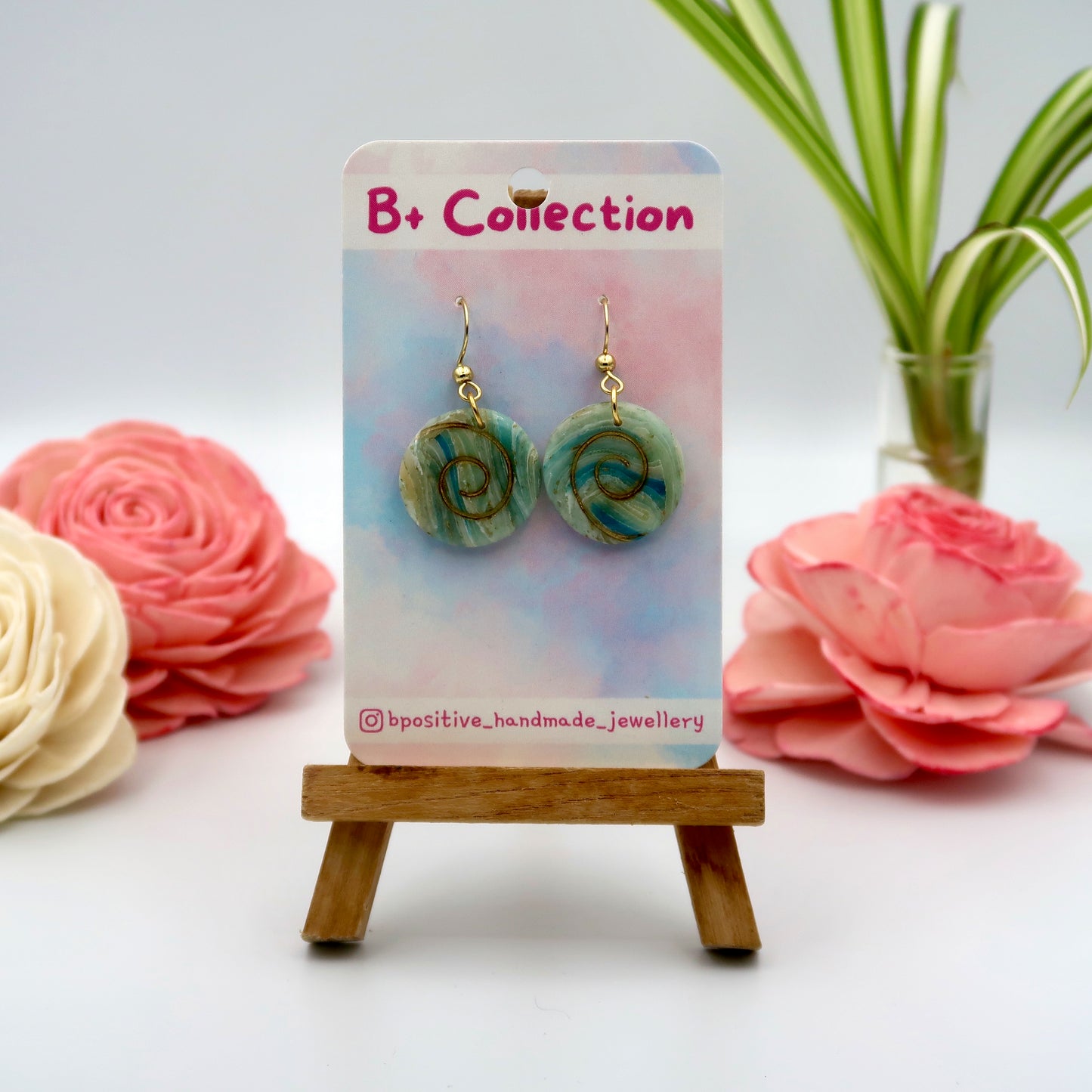 B+ Collection: Green Agate Spiral Earrings