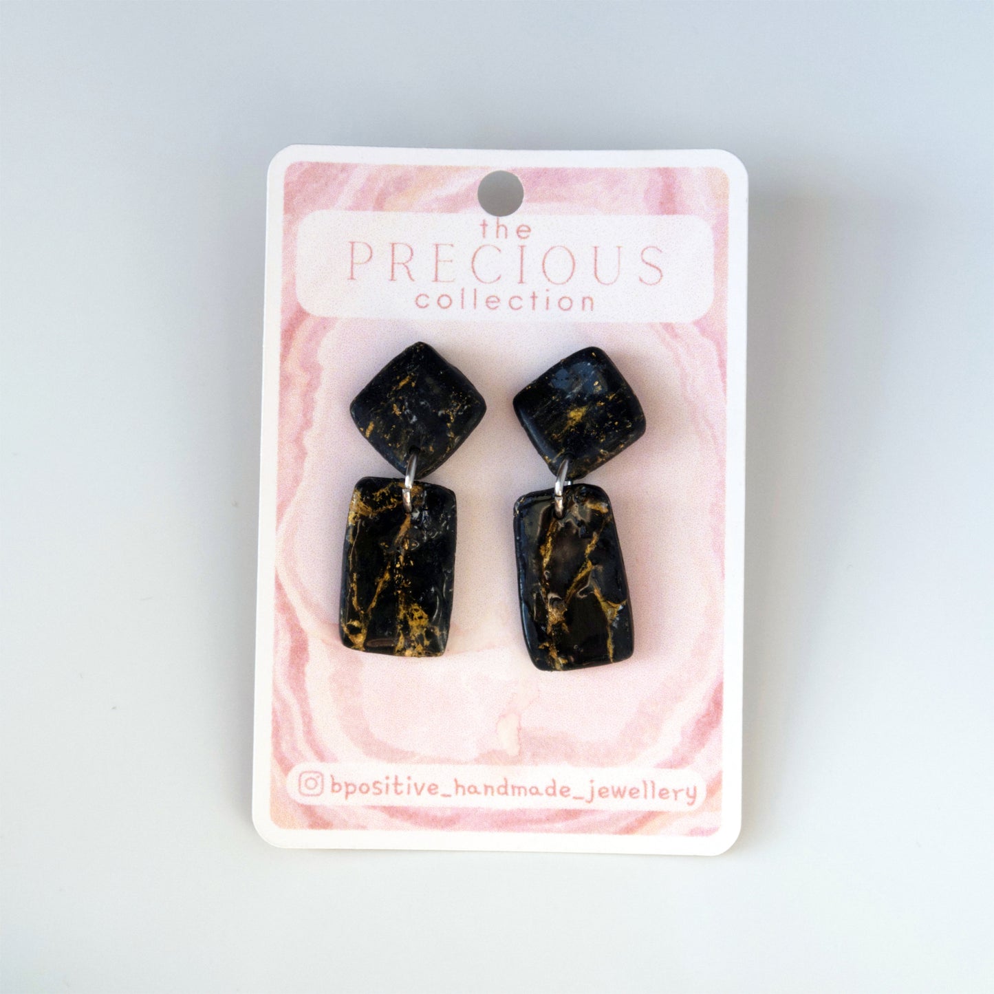 Precious Collection: Obsidian Diamond Rectangle Polymer Clay Earrings