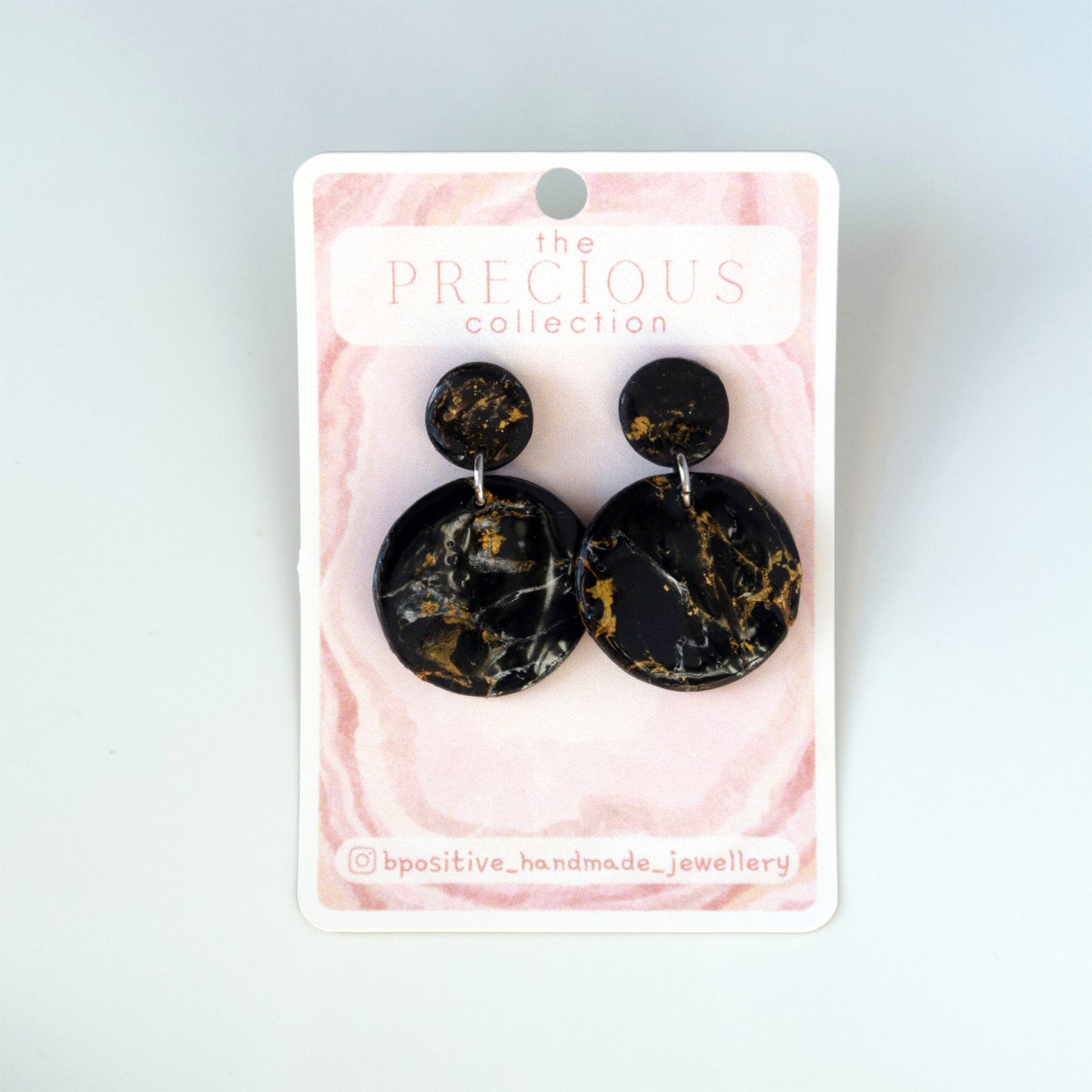 Precious Collection: Obsidian Circle Polymer Clay Earrings