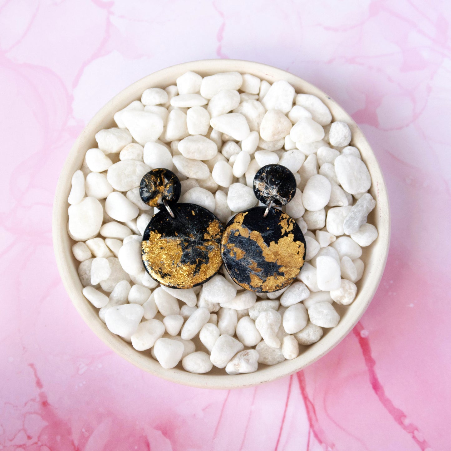 Precious Collection: Obsidian Circle Polymer Clay Earrings
