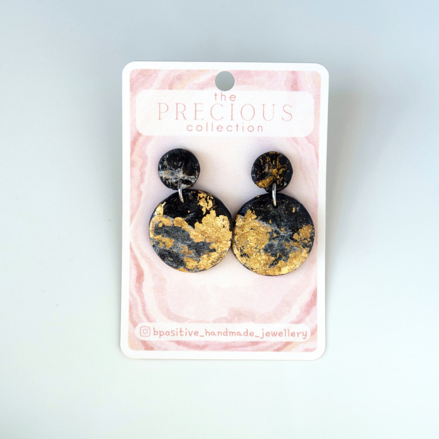 Precious Collection: Obsidian Circle Polymer Clay Earrings