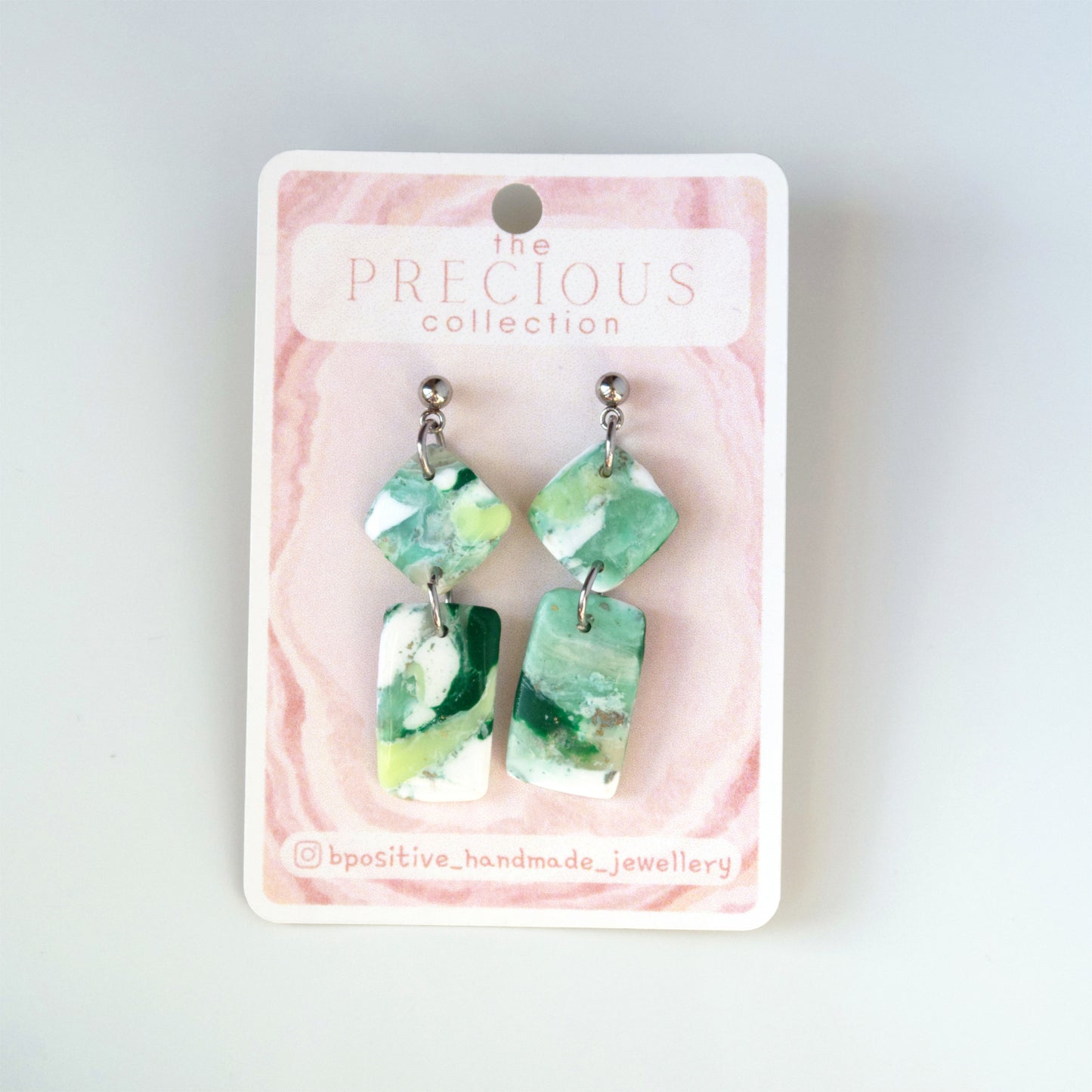 Precious Collection: Jade Diamond Rectangle Polymer Clay Earrings