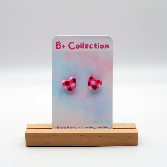 B+ Collection: Gingham Heart Studs