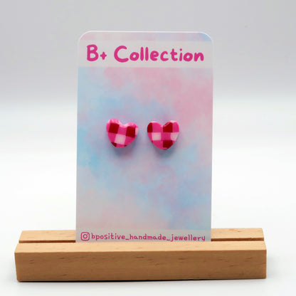 B+ Collection: Gingham Heart Studs