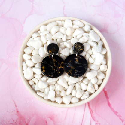 Precious Collection: Obsidian Circle Polymer Clay Earrings