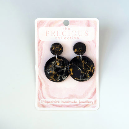 Precious Collection: Obsidian Circle Polymer Clay Earrings