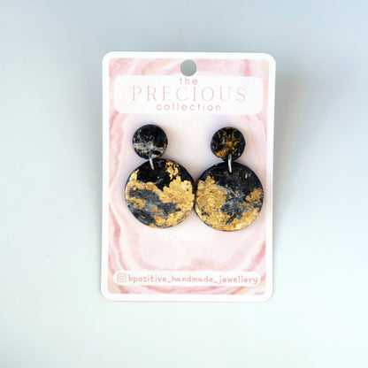Precious Collection: Obsidian Circle Polymer Clay Earrings
