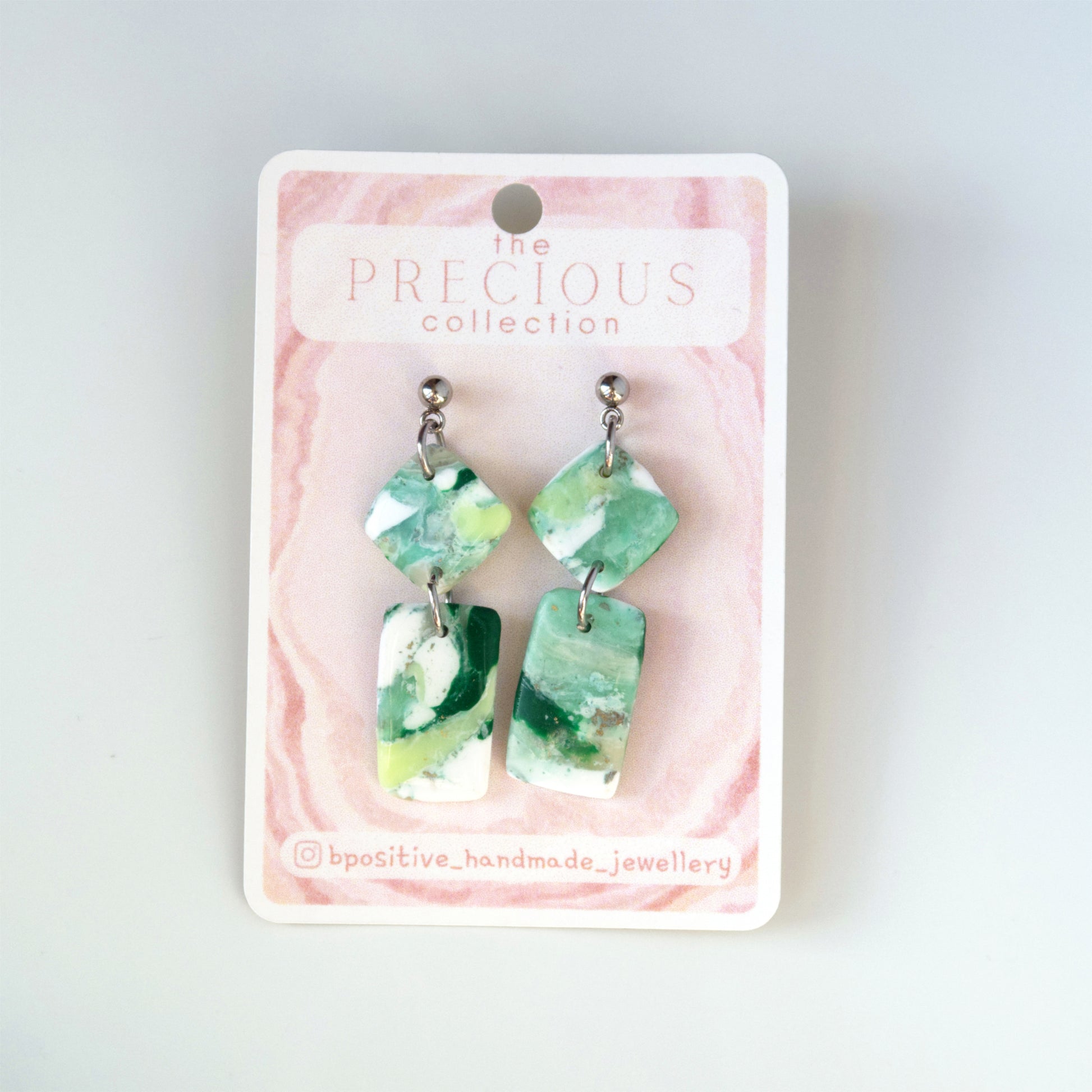 Precious Collection: Jade Diamond Rectangle Polymer Clay Earrings